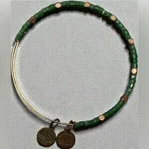 Alex and Ani Odyssey Gold tone & Green Square Bead Bracelet